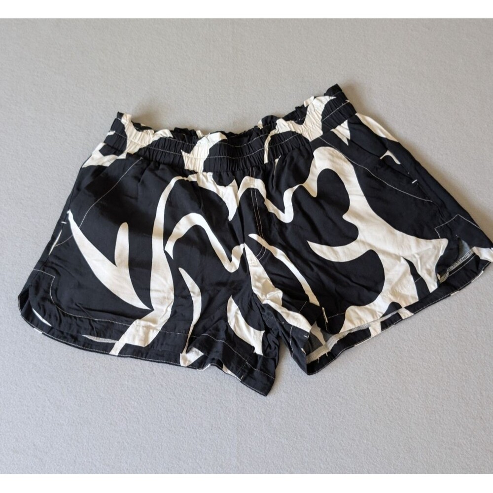 A New Day Black White Abstract Swirl Elastic Waist Shorts Casual Light Sz Large